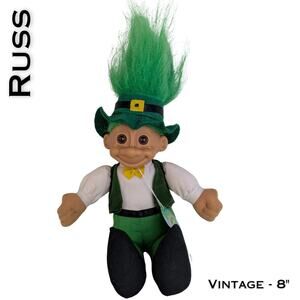 Vintage Russ Leprechaun Troll Doll w/Tag 8" Green Hair Clothes St Patrick's Day